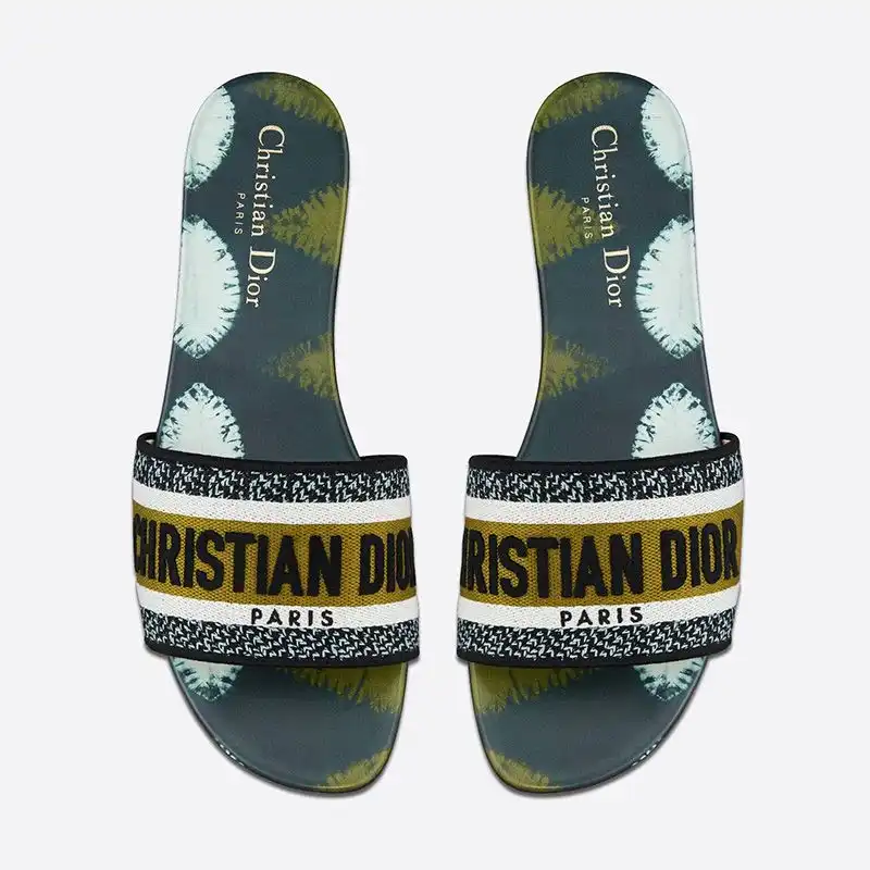 Cheap Hot Christian Dior Dway Slides Women Tie & Dye Motif Canvas Green