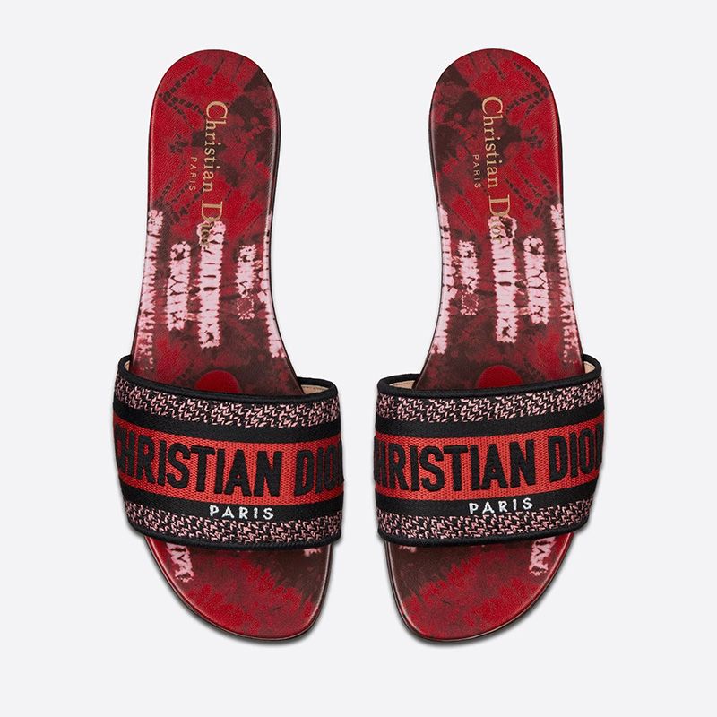 Christian Dior Dway Slides Women Tie & Dye Motif Canvas Red Hot Sale