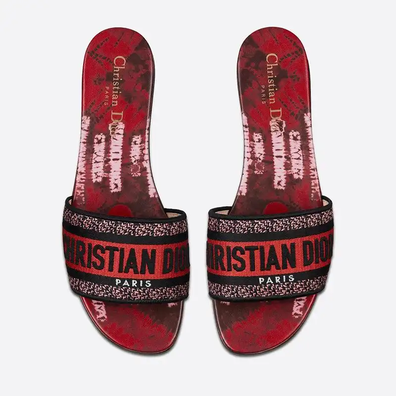 Hot Christian Dior Dway Slides Women Tie & Dye Motif Canvas Red