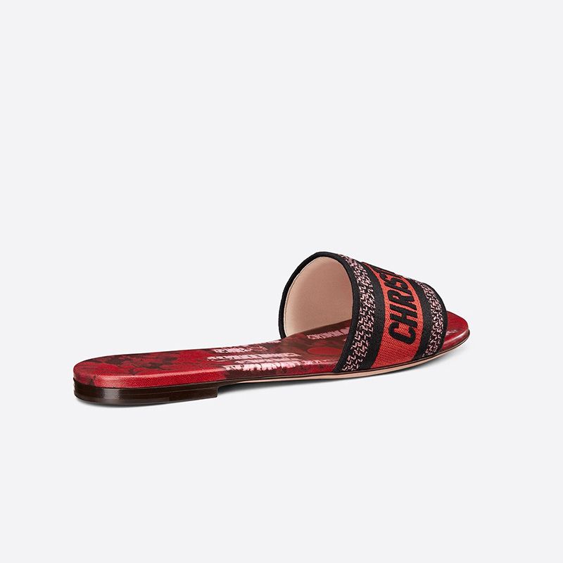 Hot Christian Dior Dway Slides Women Tie & Dye Motif Canvas Red