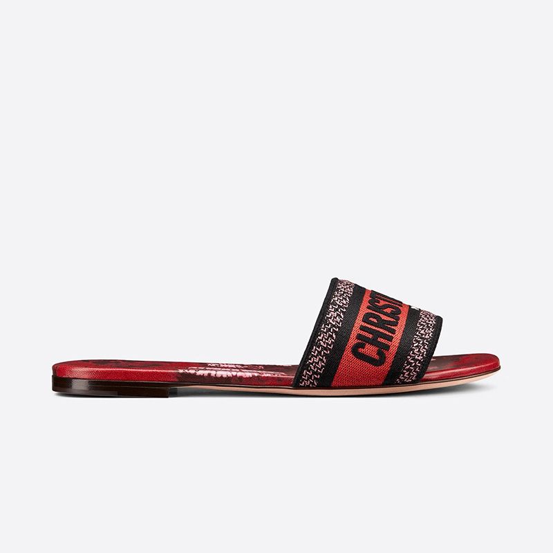 Hot Christian Dior Dway Slides Women Tie & Dye Motif Canvas Red