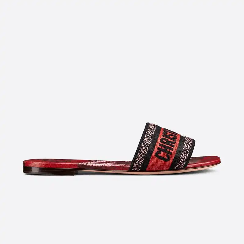 Affordable Hot Christian Dior Dway Slides Women Tie & Dye Motif Canvas Red