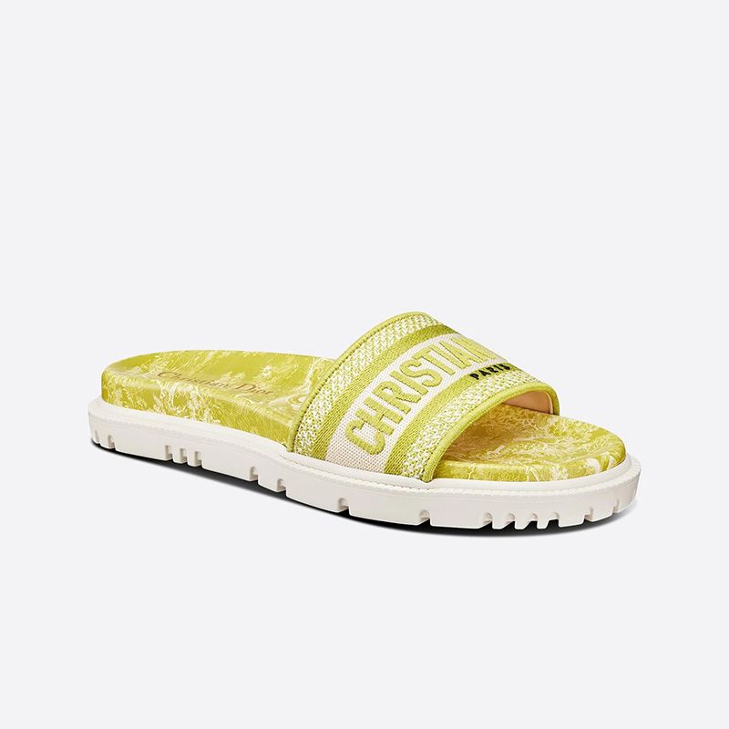 Christian Dior Dway Slides Women Toile De Jouy Motif Cotton Lemon Hot Sale