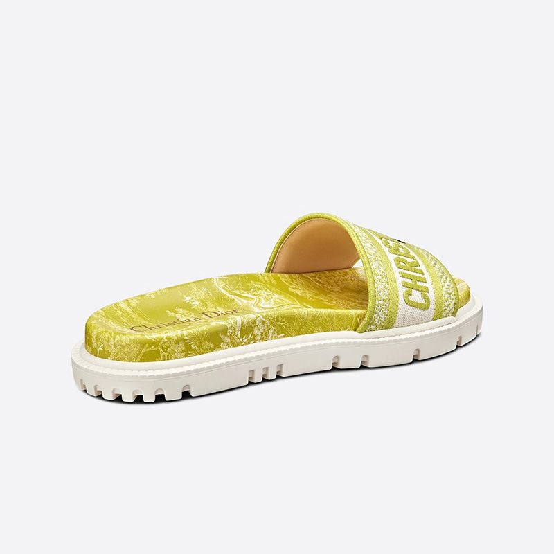 Christian Dior Dway Slides Women Toile De Jouy Motif Cotton Lemon Hot Sale