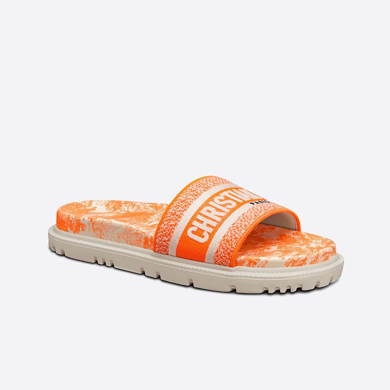 Hot Christian Dior Dway Slides Women Toile De Jouy Motif Cotton Orange