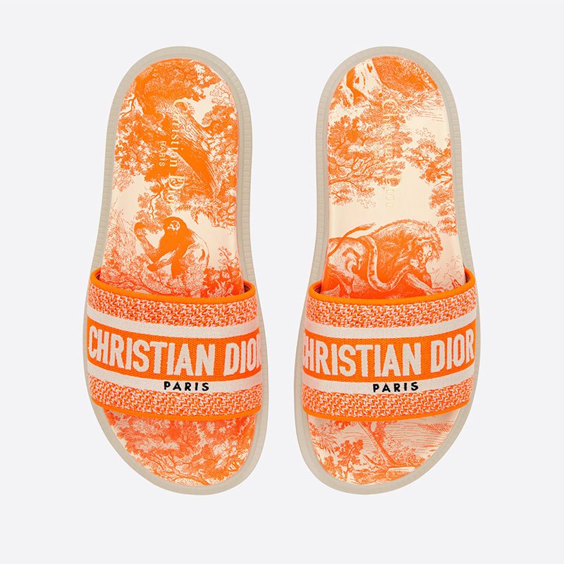 Hot Christian Dior Dway Slides Women Toile De Jouy Motif Cotton Orange