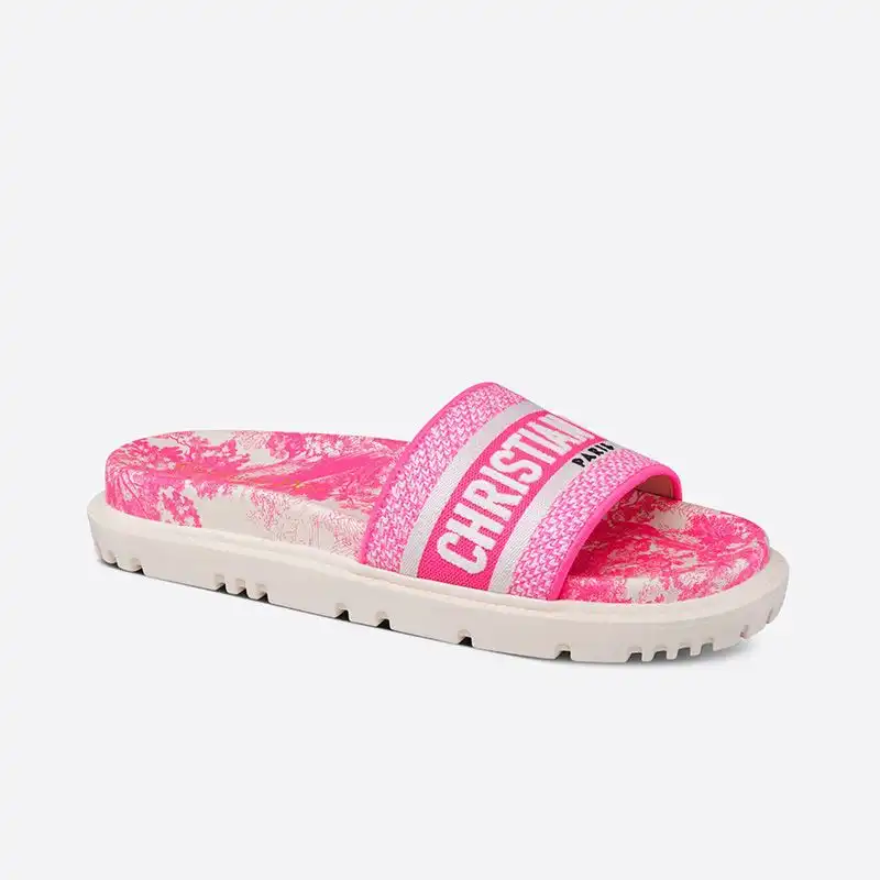 Hot Christian Dior Dway Slides Women Toile De Jouy Motif Cotton Pink