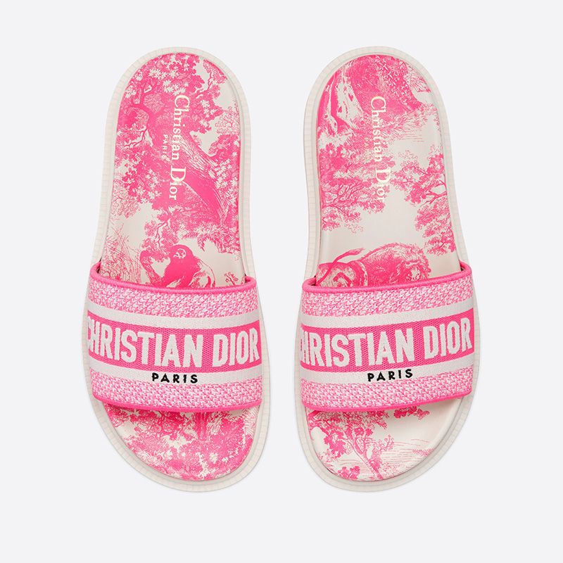 TOP Christian Dior Dway Slides Women Toile De Jouy Motif Cotton Pink