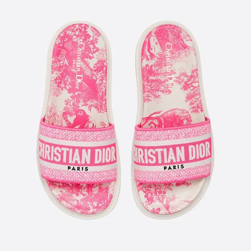 Affordable Hot Christian Dior Dway Slides Women Toile De Jouy Motif Cotton Pink