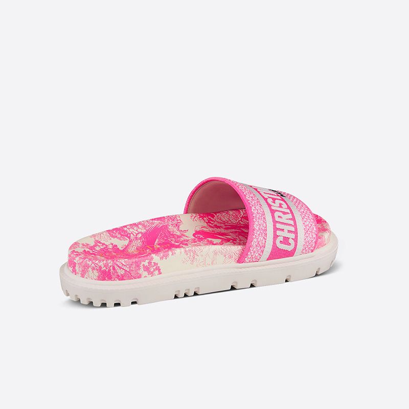 TOP Christian Dior Dway Slides Women Toile De Jouy Motif Cotton Pink