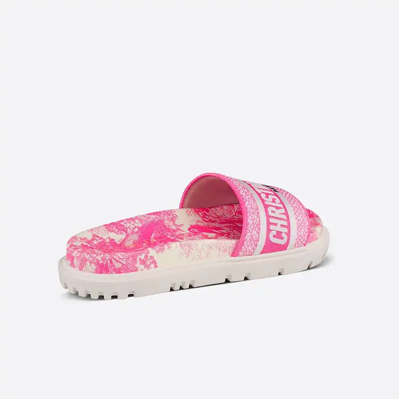 Affordable Hot Christian Dior Dway Slides Women Toile De Jouy Motif Cotton Pink