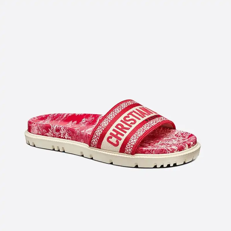 Hot Christian Dior Dway Slides Women Toile De Jouy Motif Cotton Red