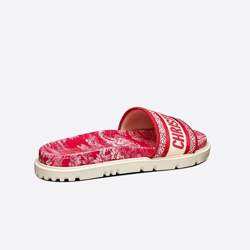 Christian Dior Dway Slides Women Toile De Jouy Motif Cotton Red Hot Sale