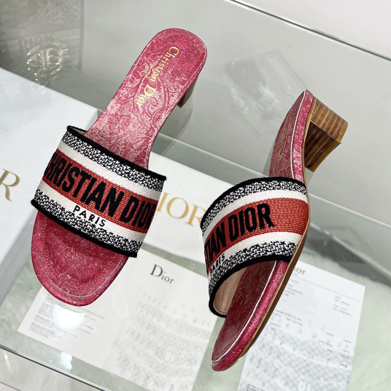 Hot Christian Dior Dway Slides Women Brocart Motif Canvas Red