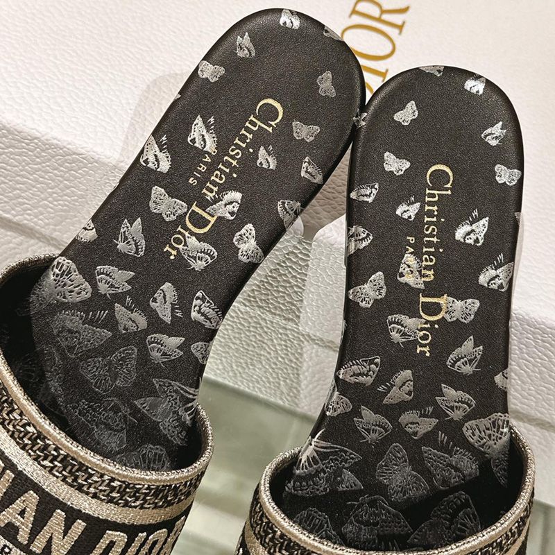 Hot Christian Dior Dway Slides Women Gradient Butterflies Motif Canvas Black