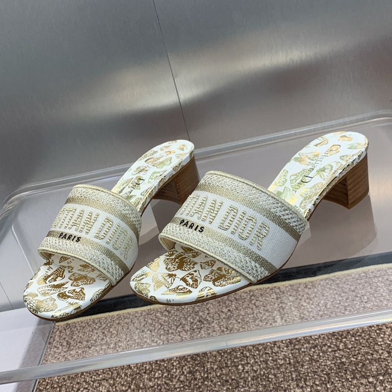 Hot Christian Dior Dway Slides Women Gradient Butterflies Motif Canvas White