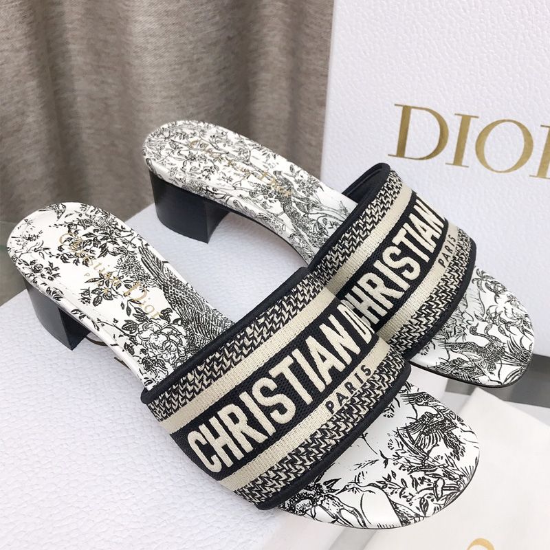 Christian Dior Dway Slides Women Jardin d'Hiver Motif Canvas Black Hot Sale