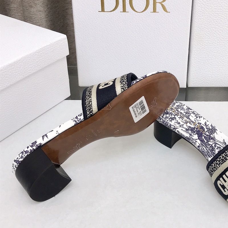 Christian Dior Dway Slides Women Jardin d'Hiver Motif Canvas Blue Hot Sale