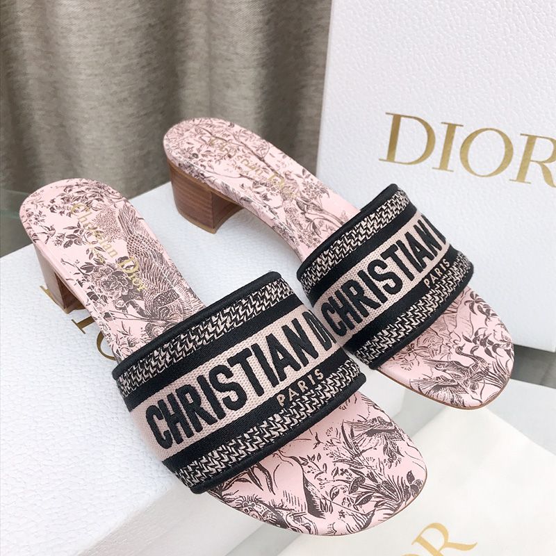 Christian Dior Dway Slides Women Jardin d'Hiver Motif Canvas Pink Luxury