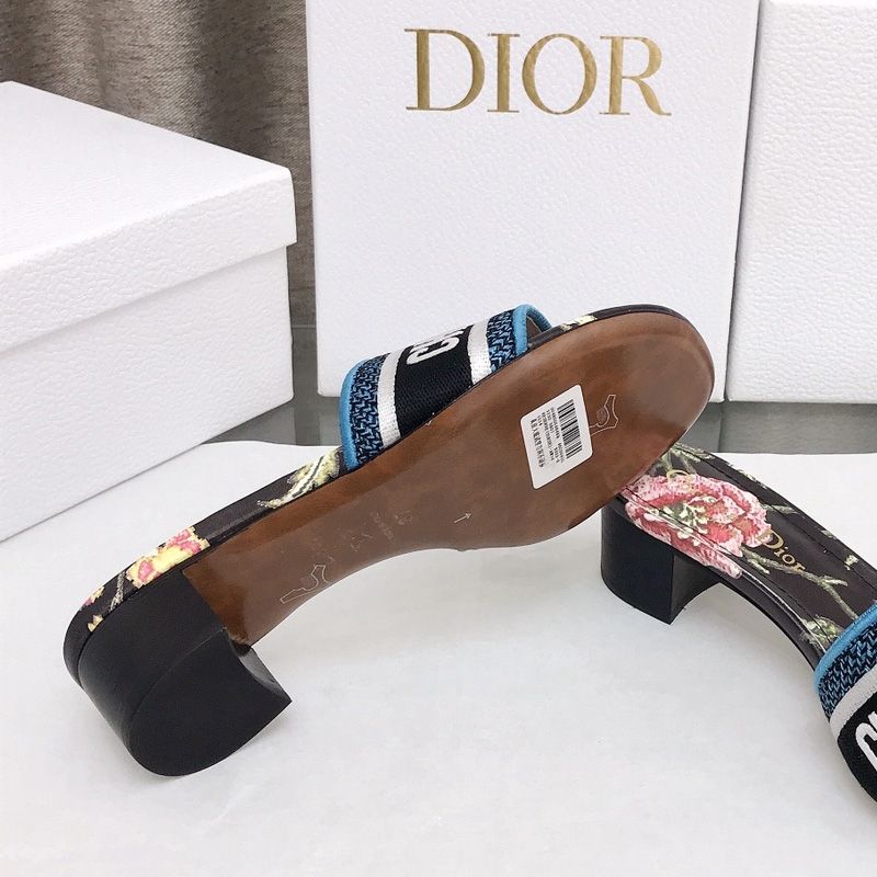 Christian Dior Dway Slides Women Petites Fleurs Motif Canvas Black Hot Sale