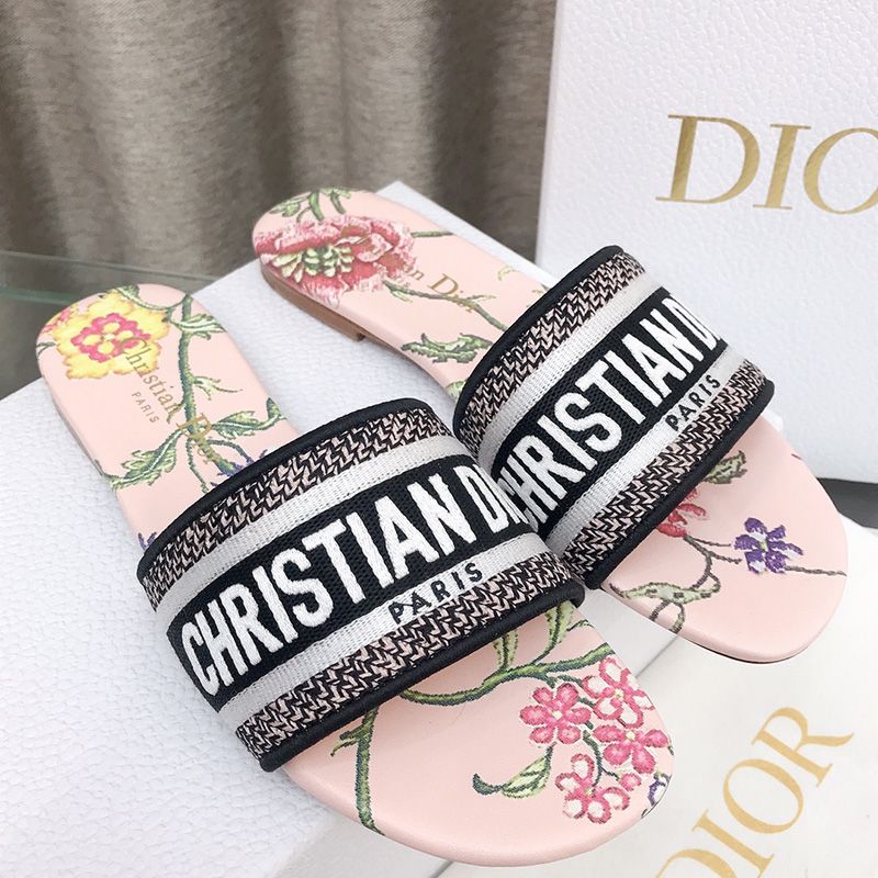 Christian Dior Dway Slides Women Petites Fleurs Motif Canvas Pink