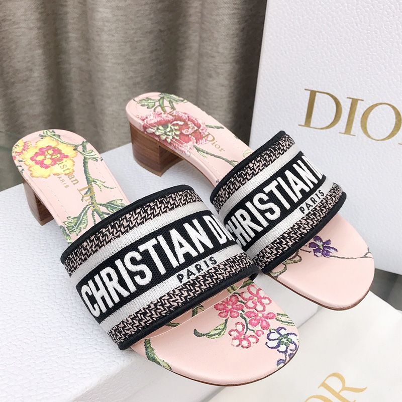 Christian Dior Dway Slides Women Petites Fleurs Motif Canvas Pink