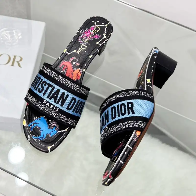 Cheap Hot Christian Dior Dway Slides Women Pixel Zodiac Motif Canvas Black