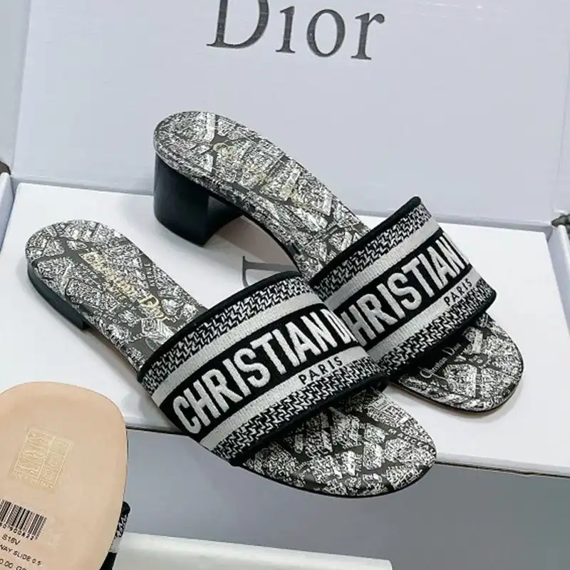 Hot Christian Dior Dway Slides Women Plan de Paris Motif Canvas Black