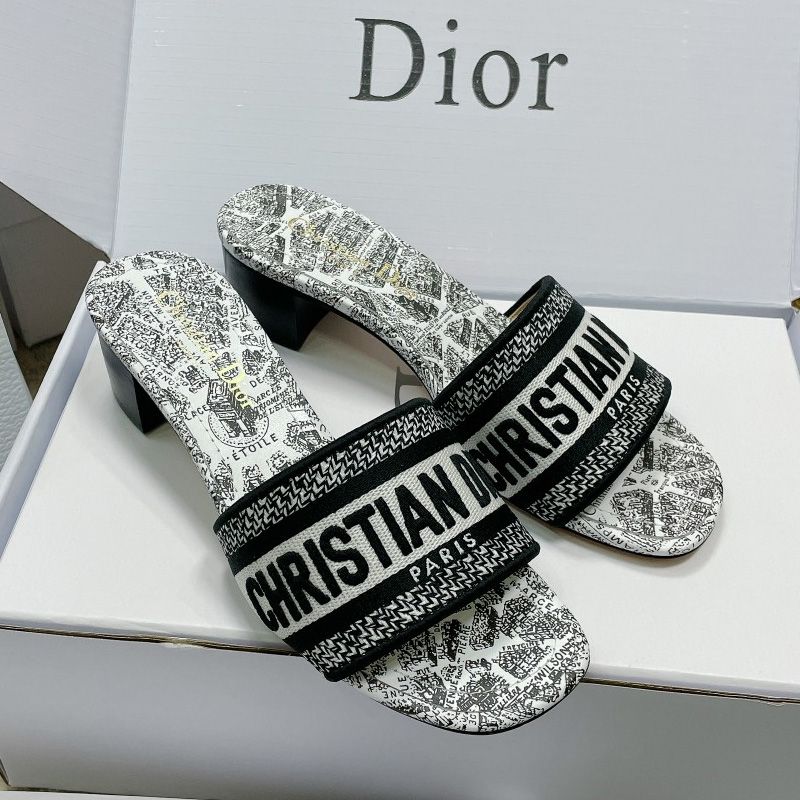 Hot Christian Dior Dway Slides Women Plan de Paris Motif Canvas White