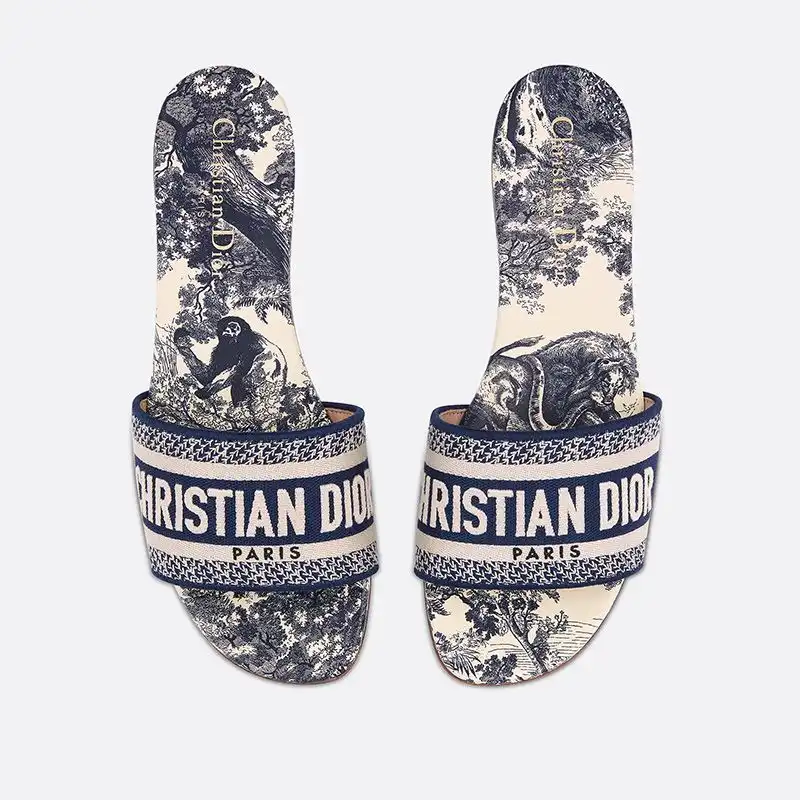 Hot Christian Dior Dway Slides Women Toile De Jouy Motif Canvas Blue