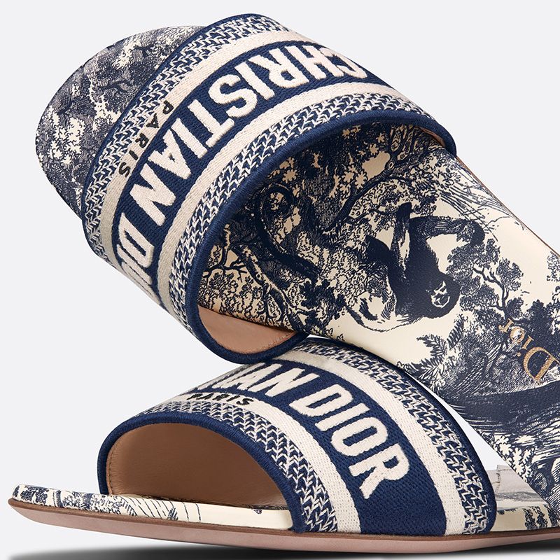 Christian Dior Dway Slides Women Toile De Jouy Motif Canvas Blue