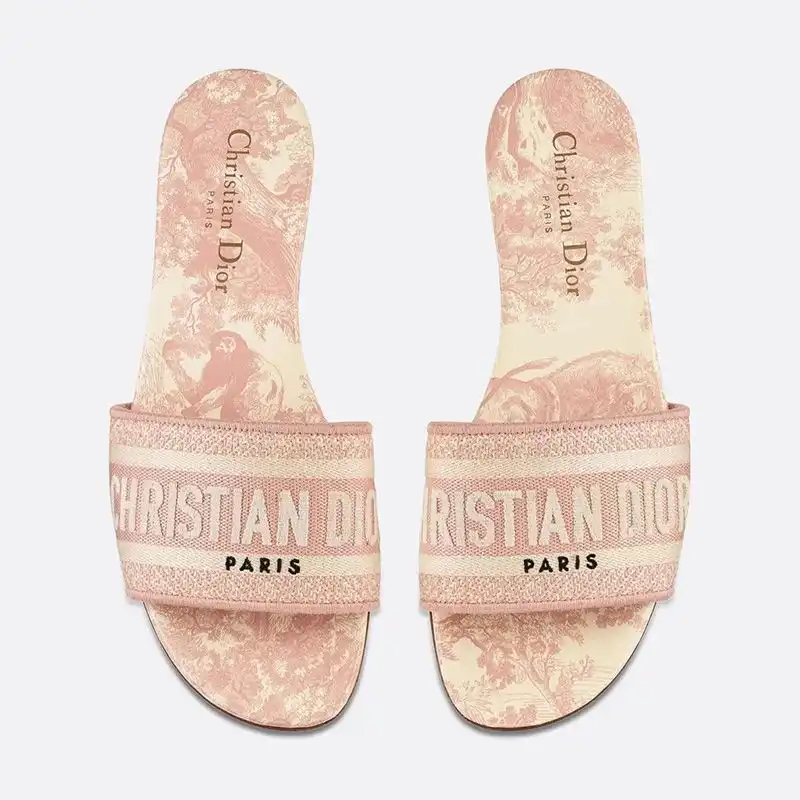 Hot Christian Dior Dway Slides Women Toile De Jouy Motif Canvas Cherry