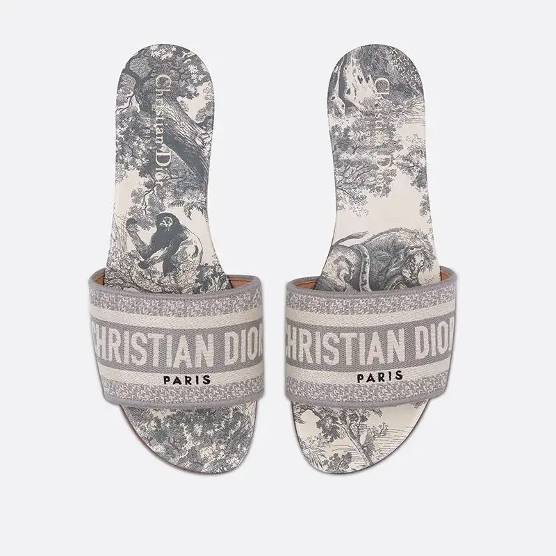 Hot Christian Dior Dway Slides Women Toile De Jouy Motif Canvas Grey