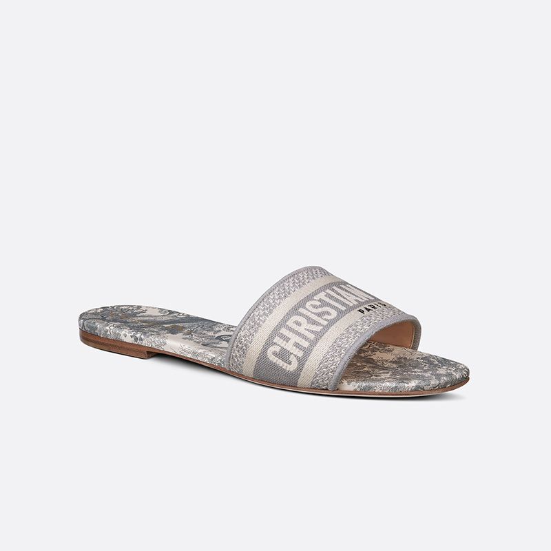 Hot Christian Dior Dway Slides Women Toile De Jouy Motif Canvas Grey