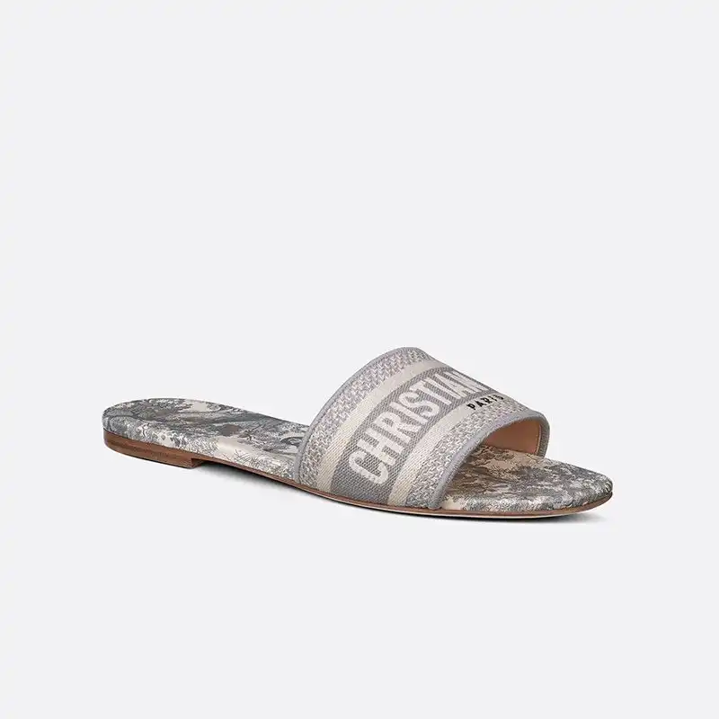 Affordable Hot Christian Dior Dway Slides Women Toile De Jouy Motif Canvas Grey