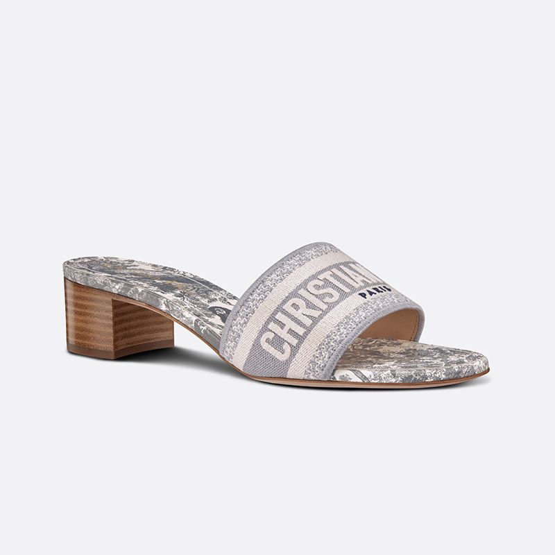 Hot Christian Dior Dway Slides Women Toile De Jouy Motif Canvas Grey