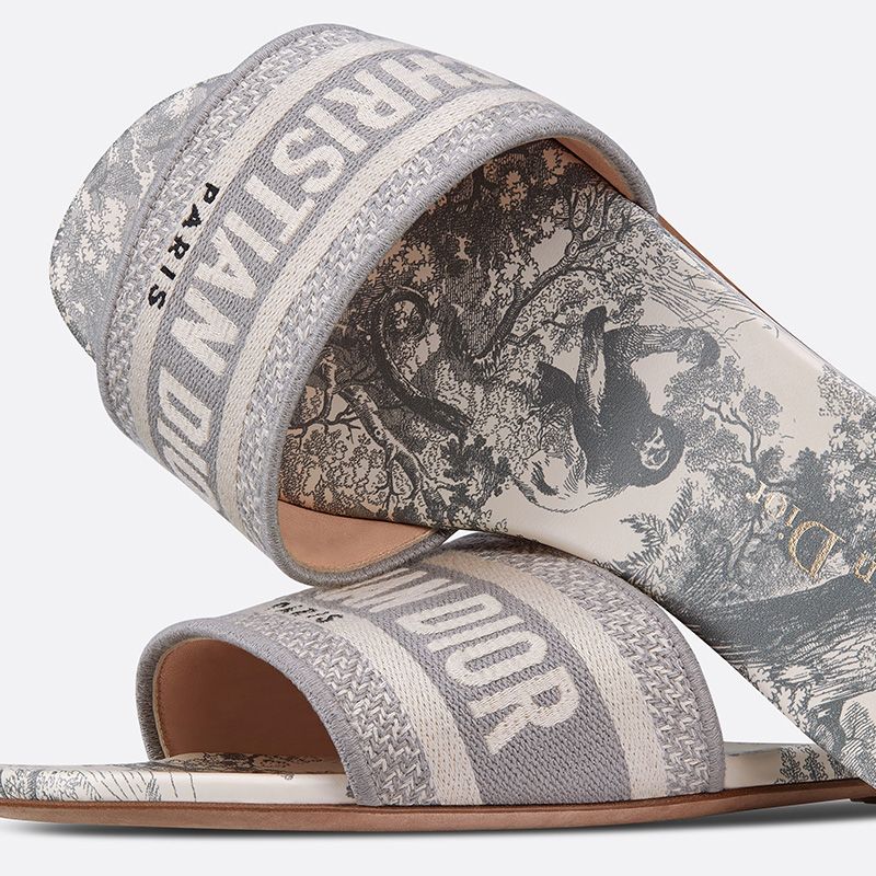 Hot Christian Dior Dway Slides Women Toile De Jouy Motif Canvas Grey