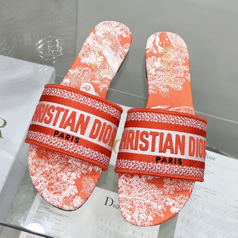 Christian Dior Dway Slides Women Toile De Jouy Motif Canvas Orange Hot Sale