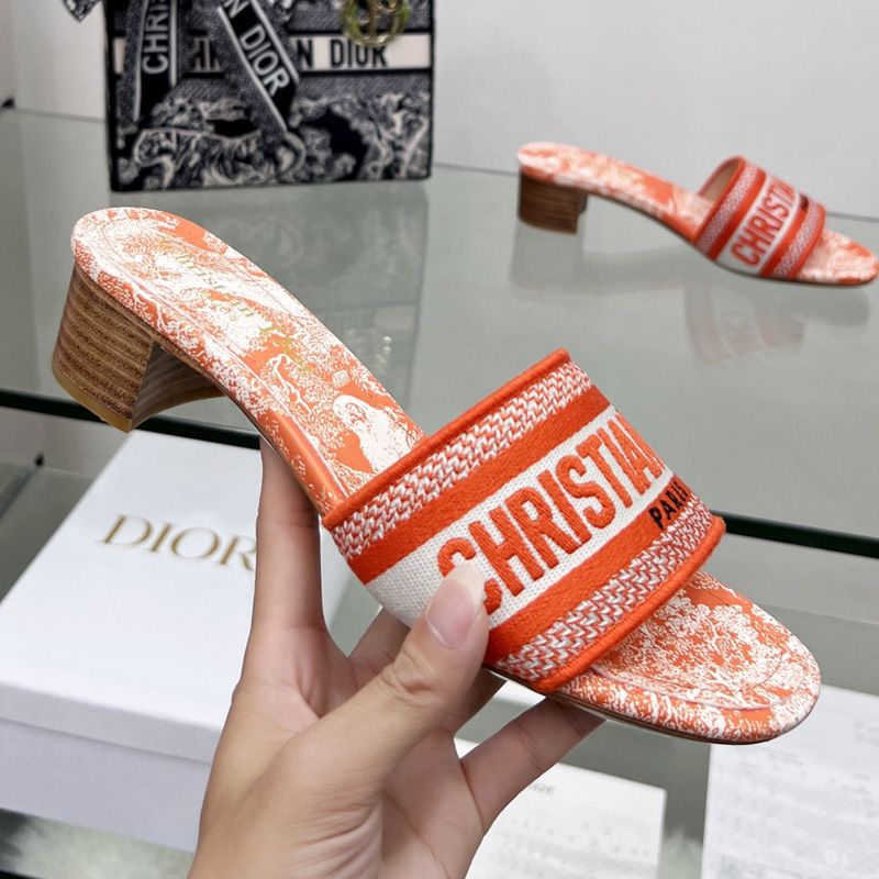 Christian Dior Dway Slides Women Toile De Jouy Motif Canvas Orange Hot Sale