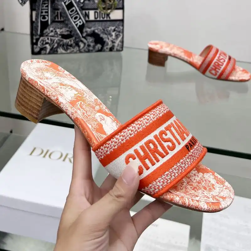 Cheap Hot Christian Dior Dway Slides Women Toile De Jouy Motif Canvas Orange