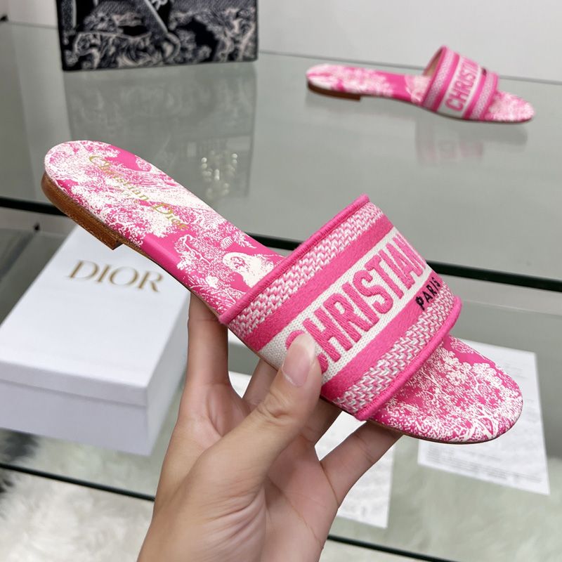 Christian Dior Dway Slides Women Toile De Jouy Motif Canvas Rose Hot Sale