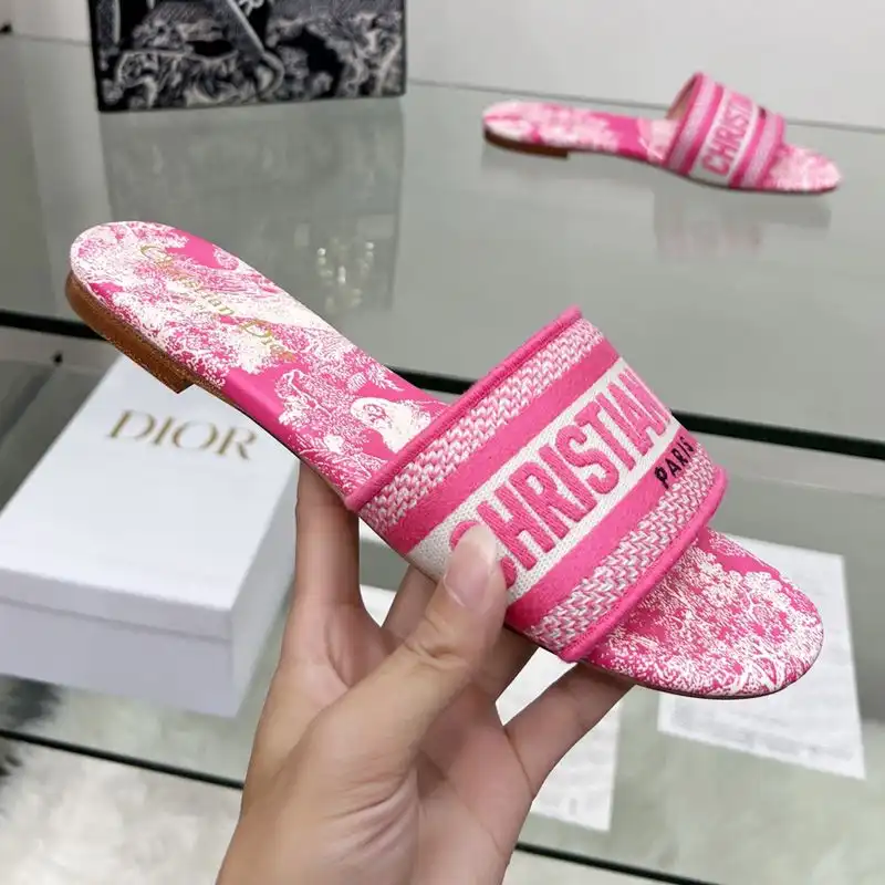 Cheap Hot Christian Dior Dway Slides Women Toile De Jouy Motif Canvas Rose