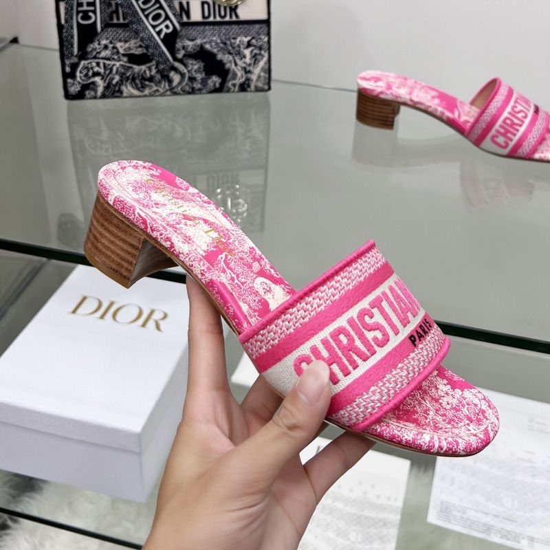 Christian Dior Dway Slides Women Toile De Jouy Motif Canvas Rose Hot Sale