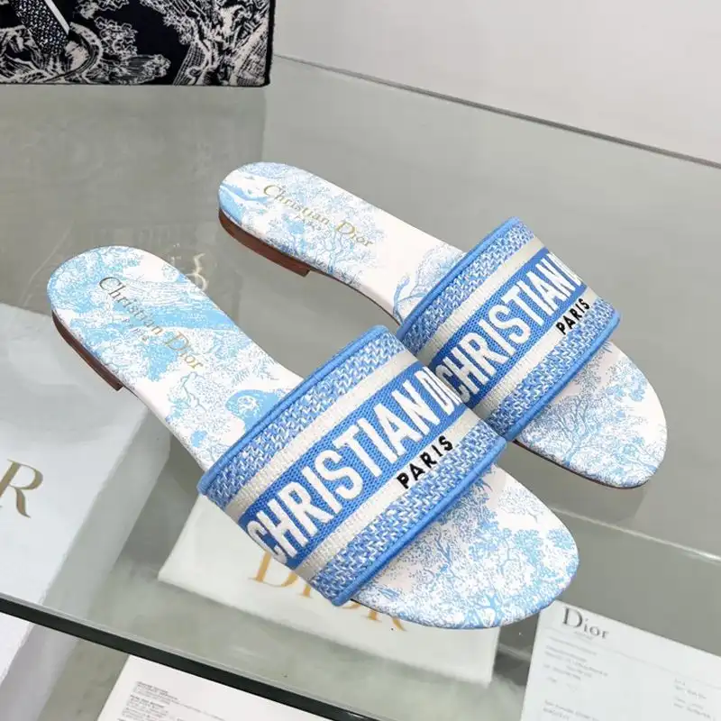 Cheap Hot Christian Dior Dway Slides Women Toile De Jouy Motif Canvas Sky Blue