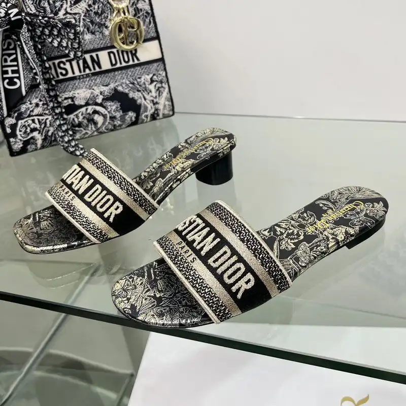 Hot Christian Dior Dway Slides Women Toile de Jouy Mexico Motif Canvas Black