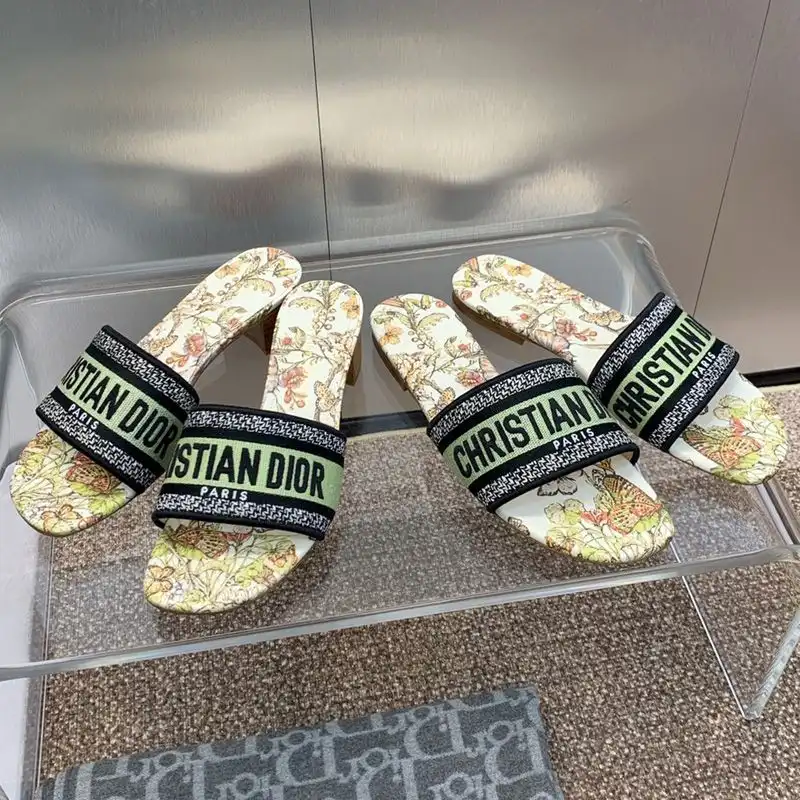 Christian Dior Dway Slides Women Toile de Jouy Mexico Motif Canvas White Green