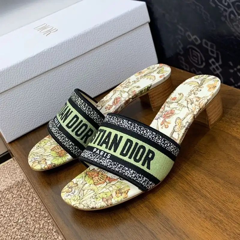 Affordable Hot Christian Dior Dway Slides Women Toile de Jouy Mexico Motif Canvas White Green