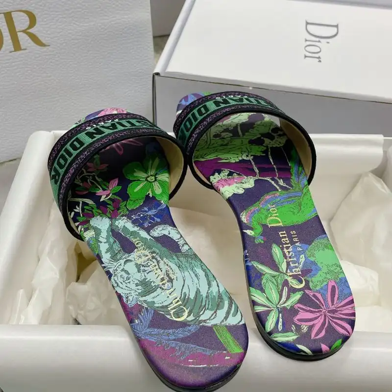 Affordable Hot Christian Dior Dway Slides Women Toile de Jouy Voyage Motif Canvas Multi Green