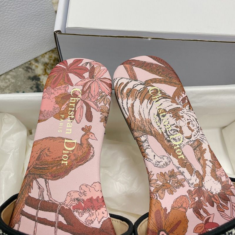 Christian Dior Dway Slides Women Toile de Jouy Voyage Motif Canvas Pink Hot Sale