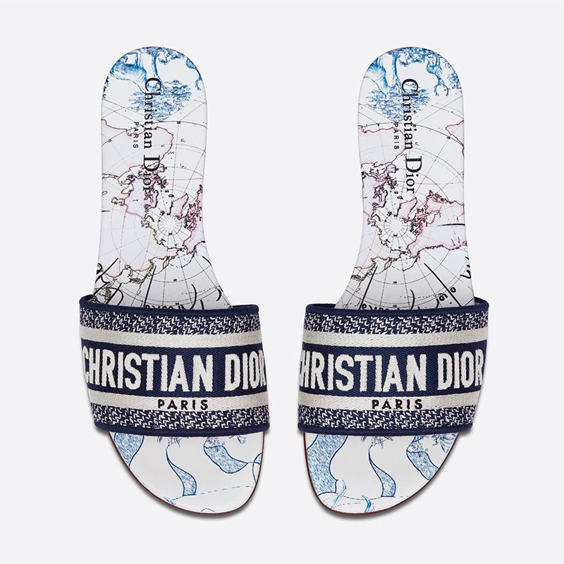 Hot Christian Dior Dway Slides Women Around The World Motif Canvas Blue